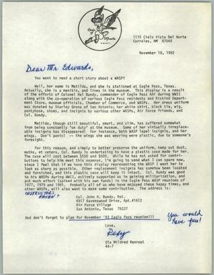 Primary view of object titled '[Letter from Ola Mildred Rexroat to Rigdon Edwards, November 10, 1982]'.