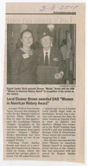 [Clipping: Local Eleanor Brown awarded DAR "Women in American History Award"]