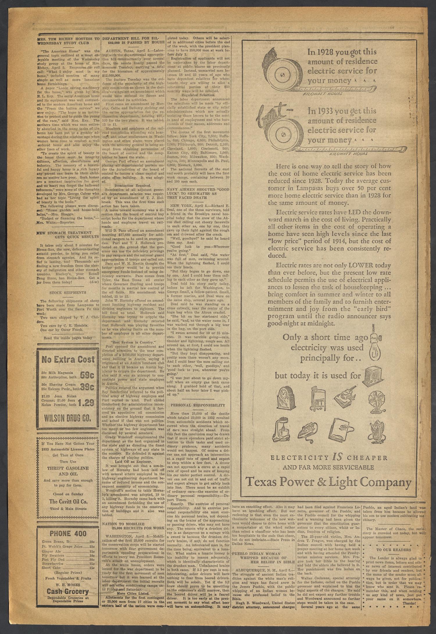 The Lampasas Daily Leader (Lampasas, Tex.), Vol. 30, No. 27, Ed. 1 Thursday, April 6, 1933
                                                
                                                    [Sequence #]: 4 of 4
                                                