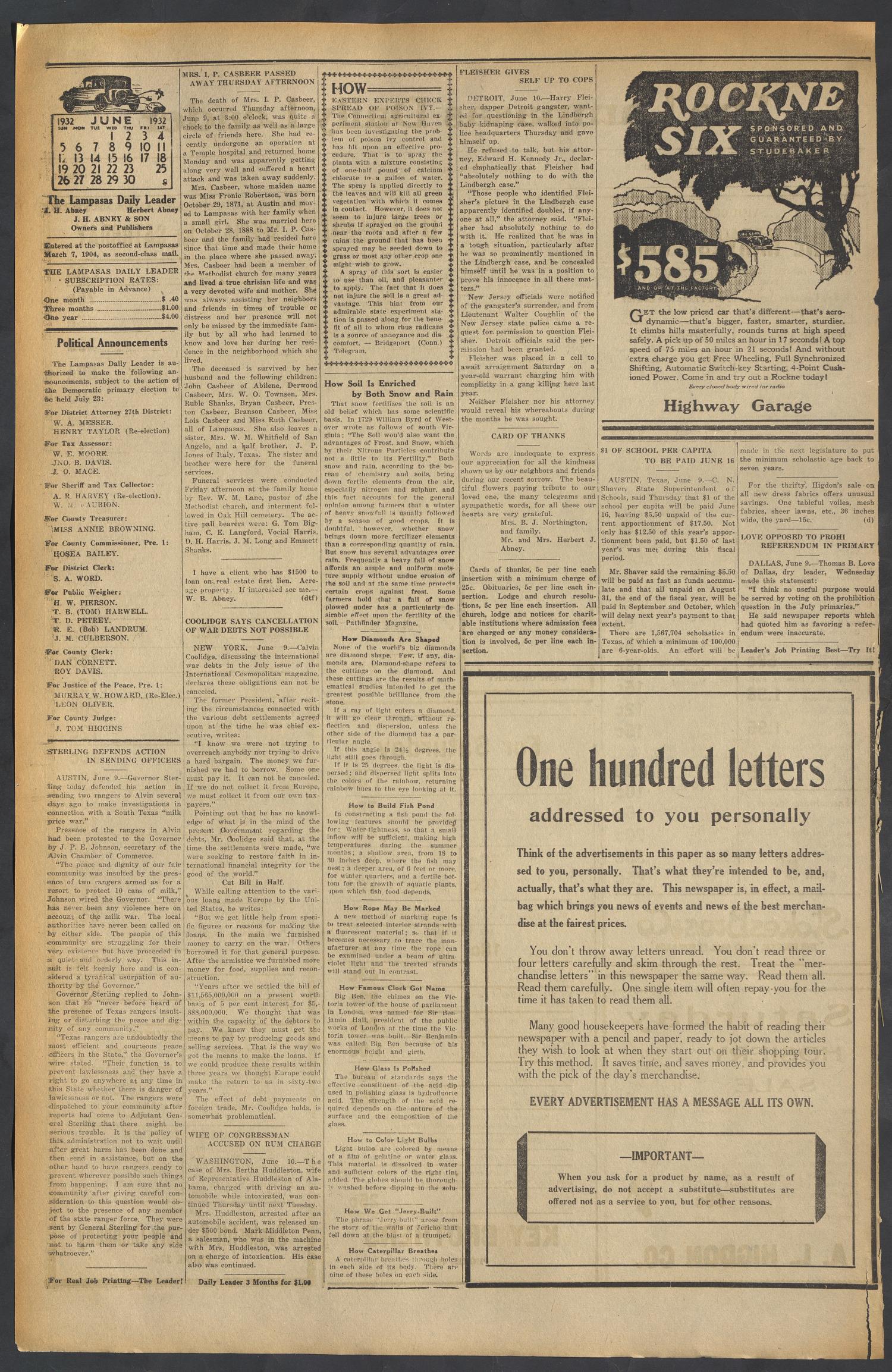 The Lampasas Daily Leader (Lampasas, Tex.), Vol. 29, No. 83, Ed. 1 Friday, June 10, 1932
                                                
                                                    [Sequence #]: 2 of 4
                                                