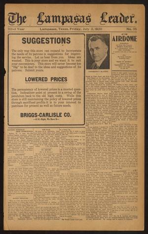 The Lampasas Leader. (Lampasas, Tex.), Vol. 32, No. 35, Ed. 1 Friday, July 2, 1920