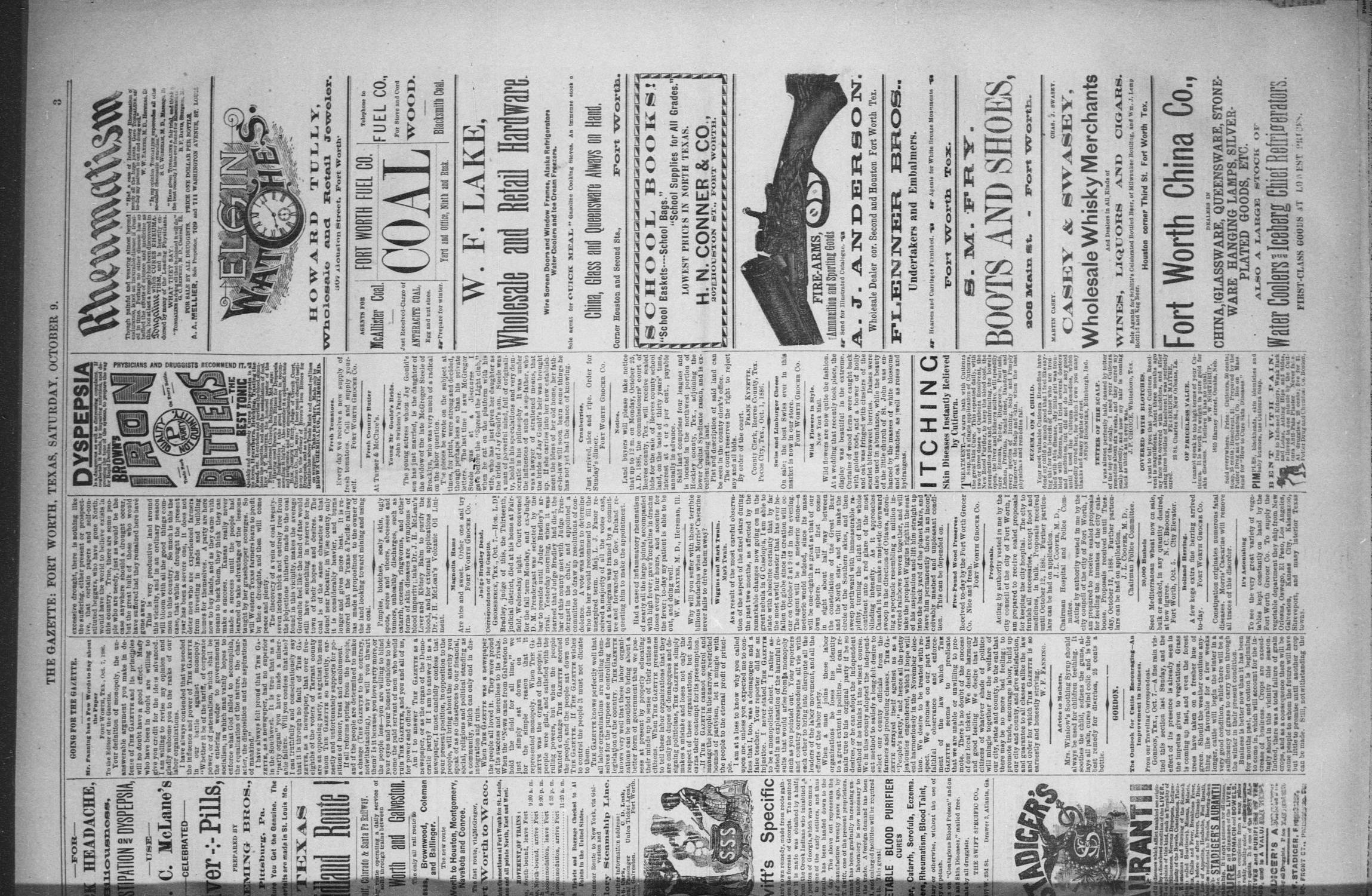 Fort Worth Daily Gazette. (Fort Worth, Tex.), Vol. 12, No. 71, Ed. 1, Saturday, October 9, 1886
                                                
                                                    [Sequence #]: 3 of 8
                                                
