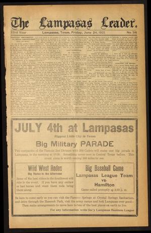 Primary view of object titled 'The Lampasas Leader. (Lampasas, Tex.), Vol. 33, No. 34, Ed. 1 Friday, June 24, 1921'.