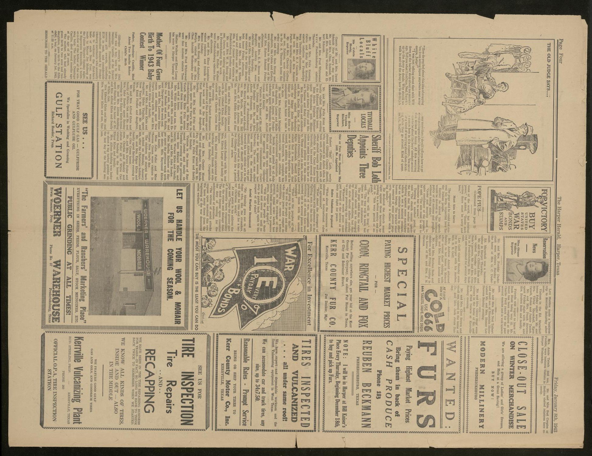 The Harper Herald (Harper, Tex.), Vol. 28, No. 2, Ed. 1 Friday, January 8, 1943
                                                
                                                    [Sequence #]: 4 of 4
                                                