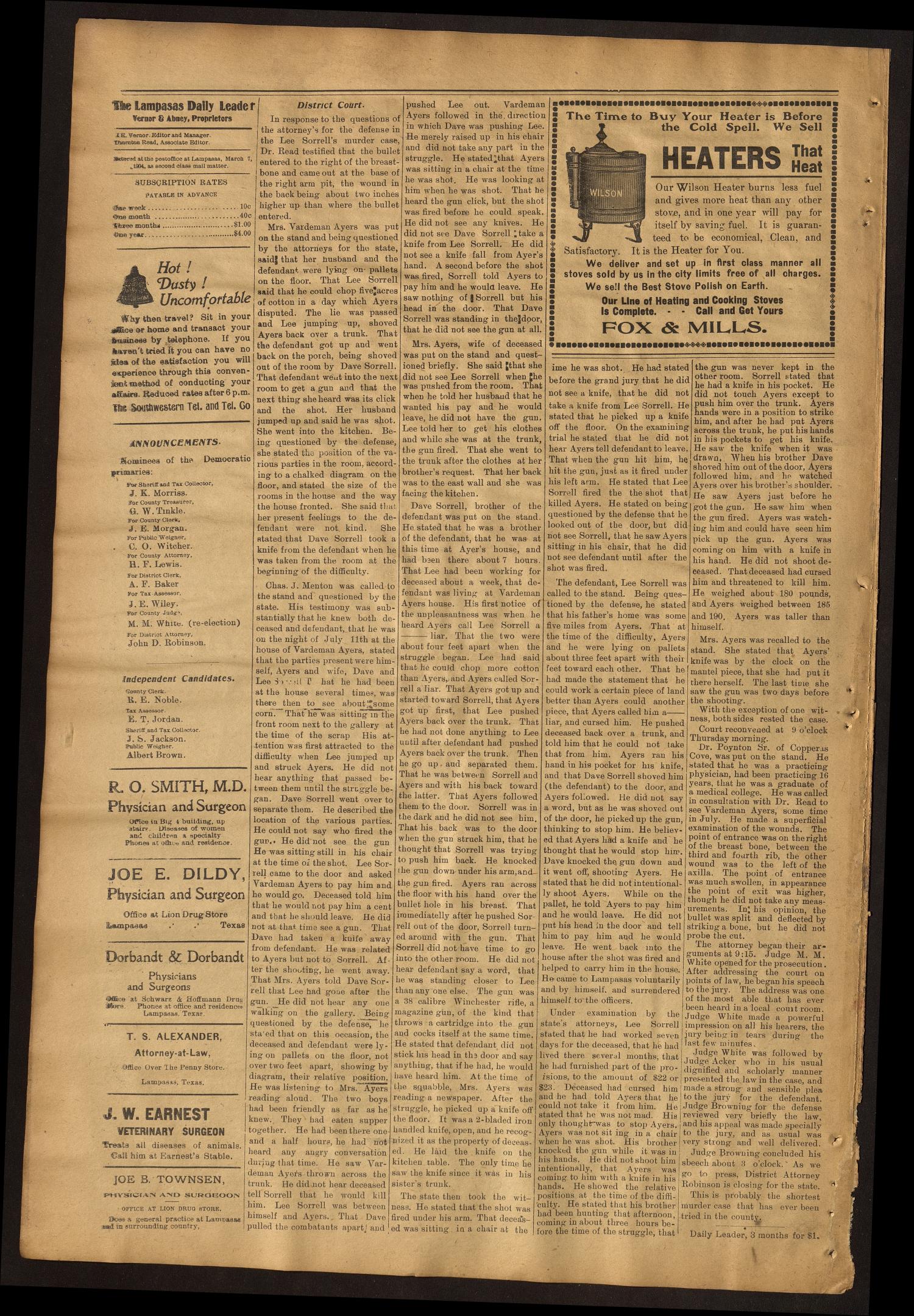 The Lampasas Daily Leader. (Lampasas, Tex.), Vol. 3, No. 805, Ed. 1 Thursday, October 11, 1906
                                                
                                                    [Sequence #]: 4 of 4
                                                