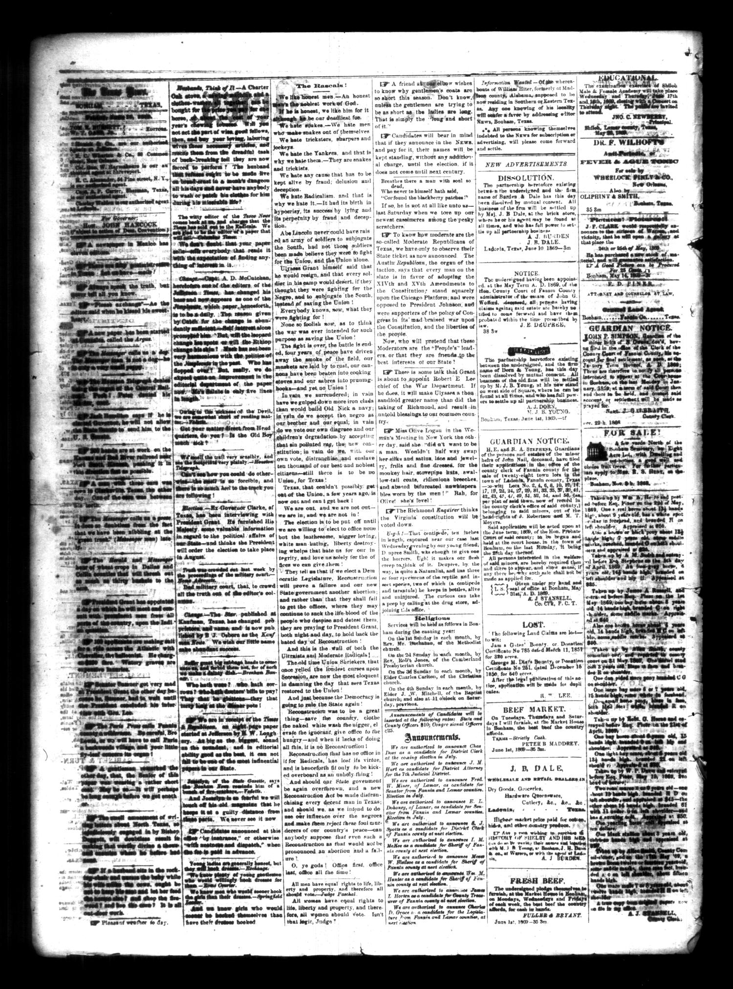 The Texas News. (Bonham, Tex.), Vol. 3, No. 38, Ed. 1 Friday, June 18, 1869
                                                
                                                    [Sequence #]: 2 of 4
                                                