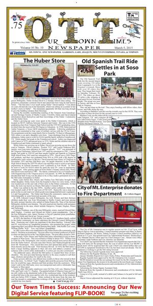Our Town Times (Timpson, Tex.), Vol. 35, No. 10, Ed. 1 Thursday, March 5, 2015