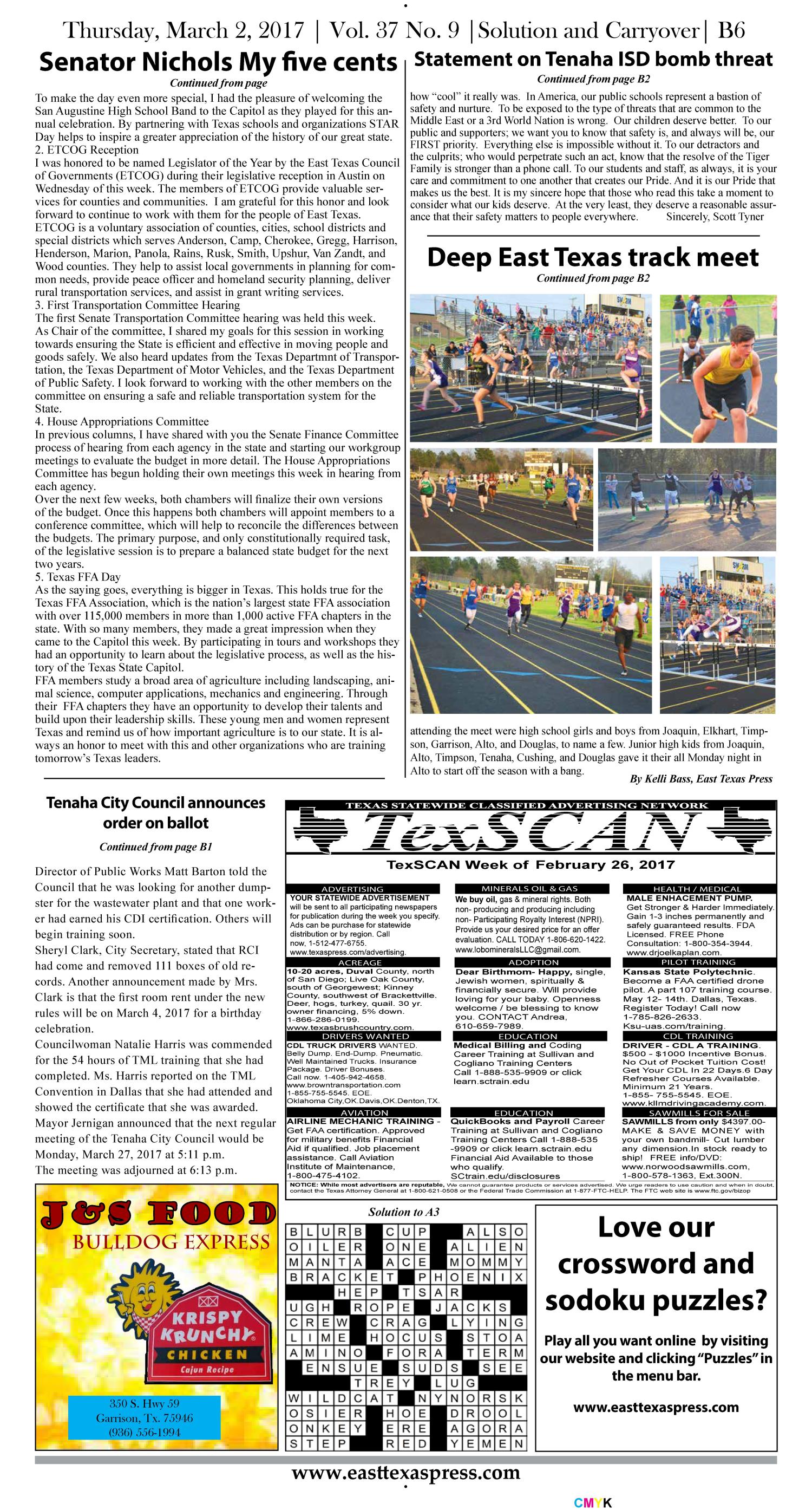 East Texas Press (Timpson, Tex.), Vol. 37, No. 9, Ed. 1 Thursday, March 2, 2017
                                                
                                                    [Sequence #]: 14 of 16
                                                