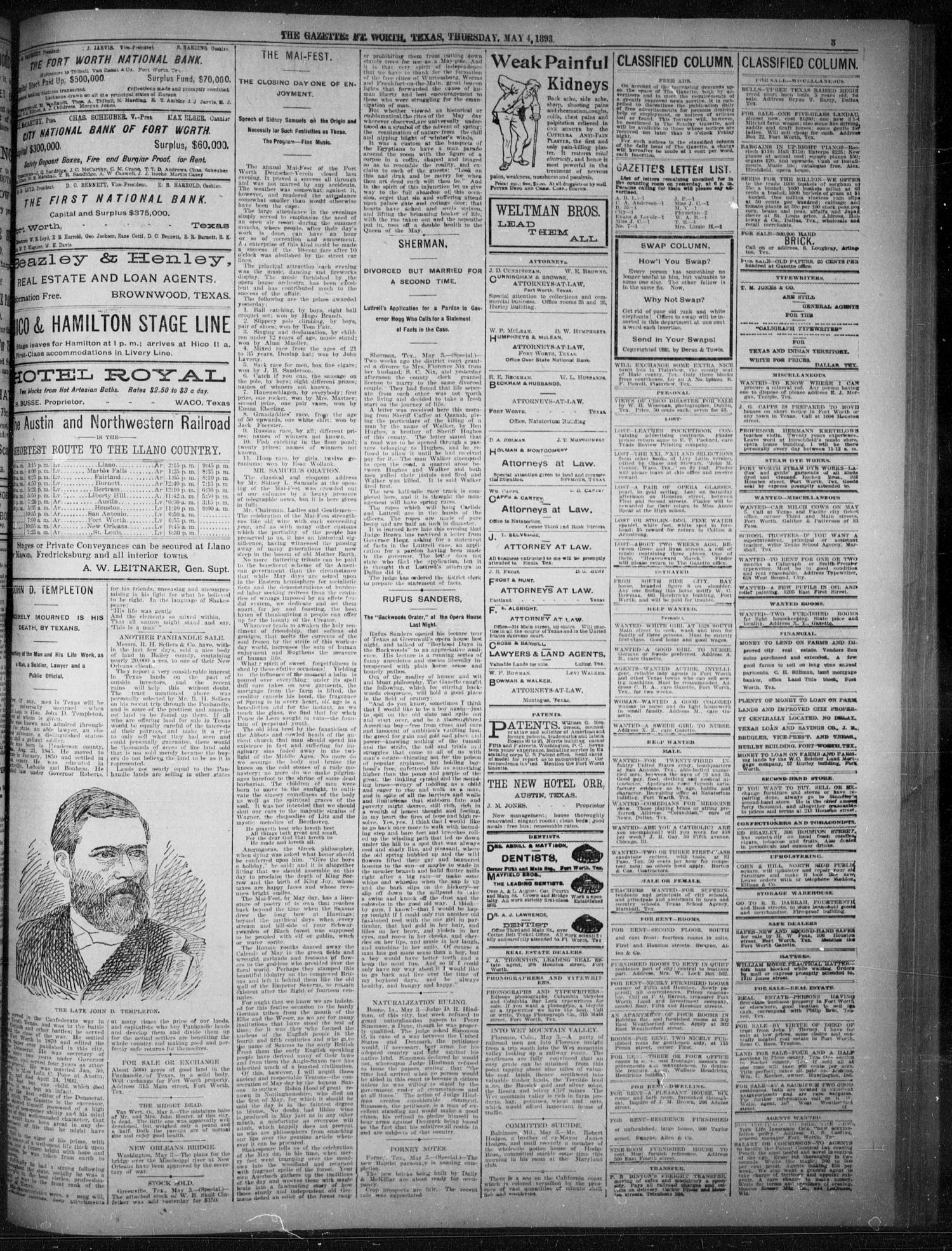 Fort Worth Gazette. (Fort Worth, Tex.), Vol. 17, No. 169, Ed. 1, Thursday, May 4, 1893
                                                
                                                    [Sequence #]: 3 of 12
                                                