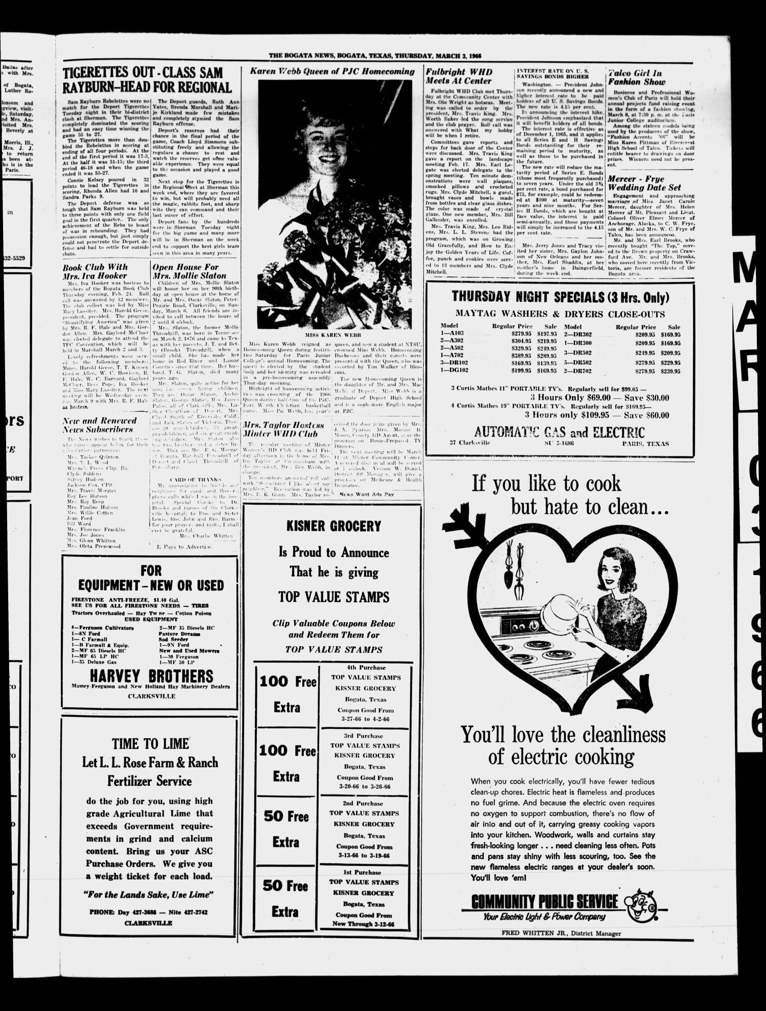 The Bogata News (Bogata, Tex.), Vol. 56, No. 21, Ed. 1 Thursday, March 3, 1966
                                                
                                                    [Sequence #]: 3 of 4
                                                