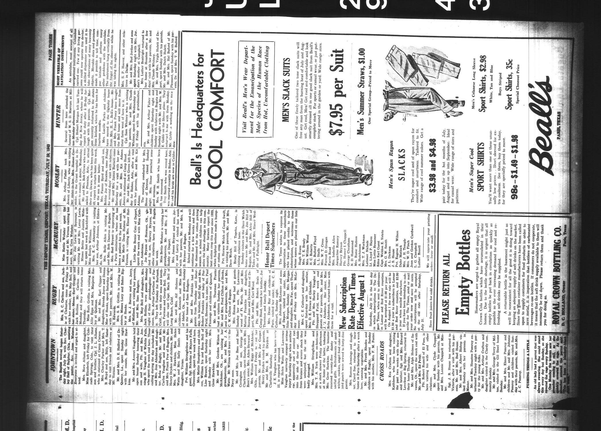 The Deport Times (Deport, Tex.), Vol. 35, No. 25, Ed. 1 Thursday, July 29, 1943
                                                
                                                    [Sequence #]: 3 of 8
                                                