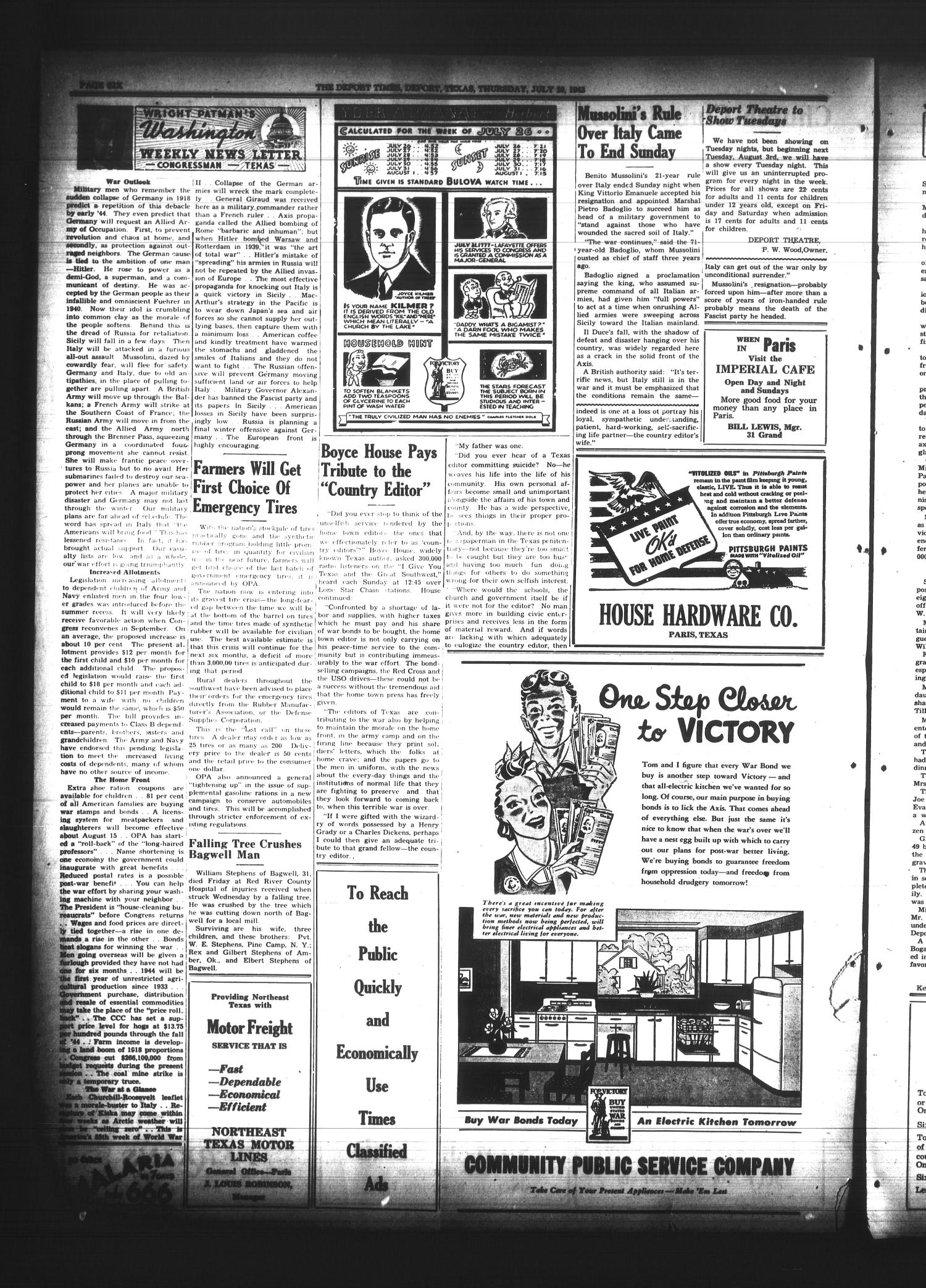 The Deport Times (Deport, Tex.), Vol. 35, No. 25, Ed. 1 Thursday, July 29, 1943
                                                
                                                    [Sequence #]: 6 of 8
                                                