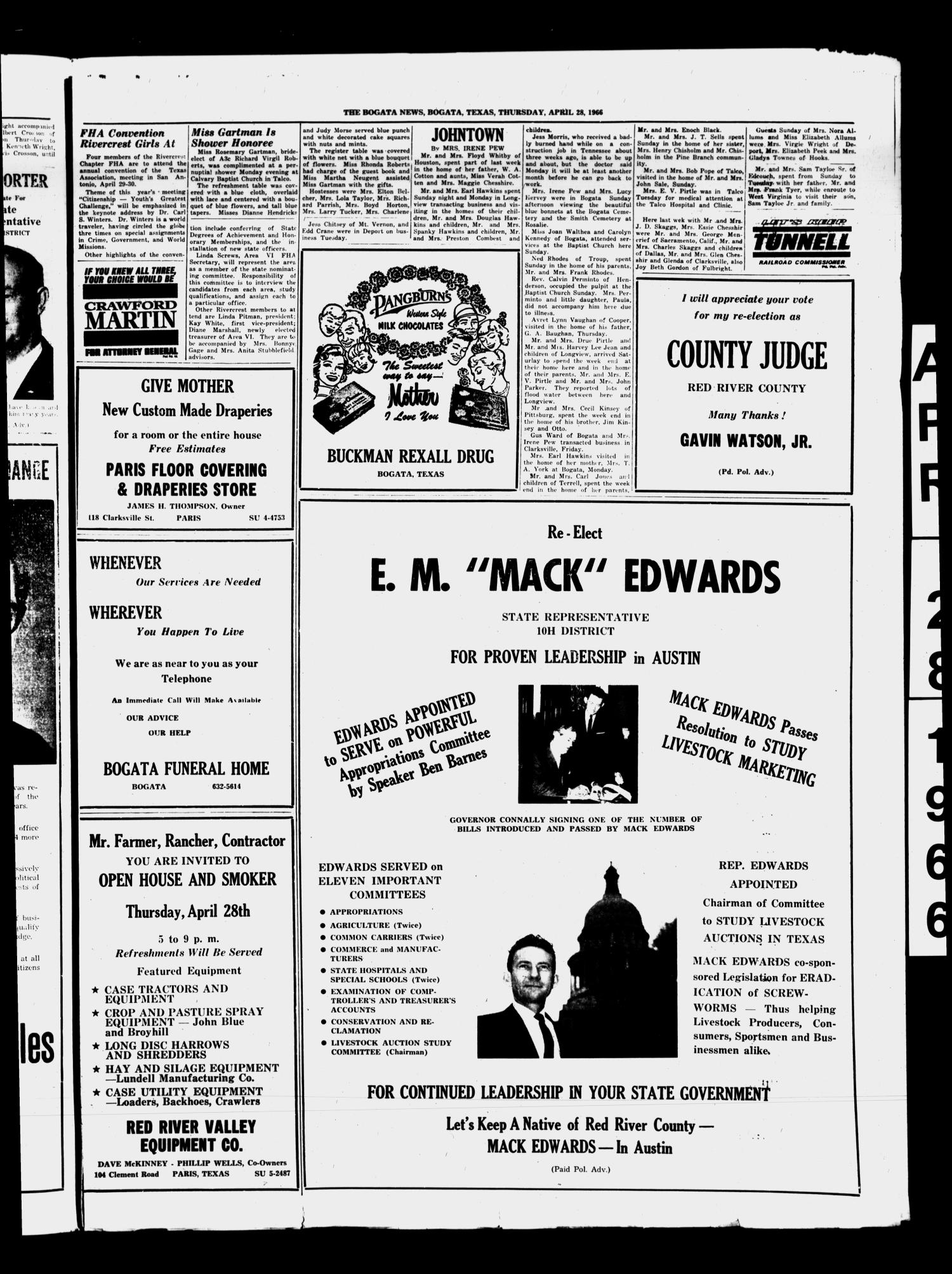 The Bogata News (Bogata, Tex.), Vol. 56, No. 29, Ed. 1 Thursday, April 28, 1966
                                                
                                                    [Sequence #]: 3 of 6
                                                