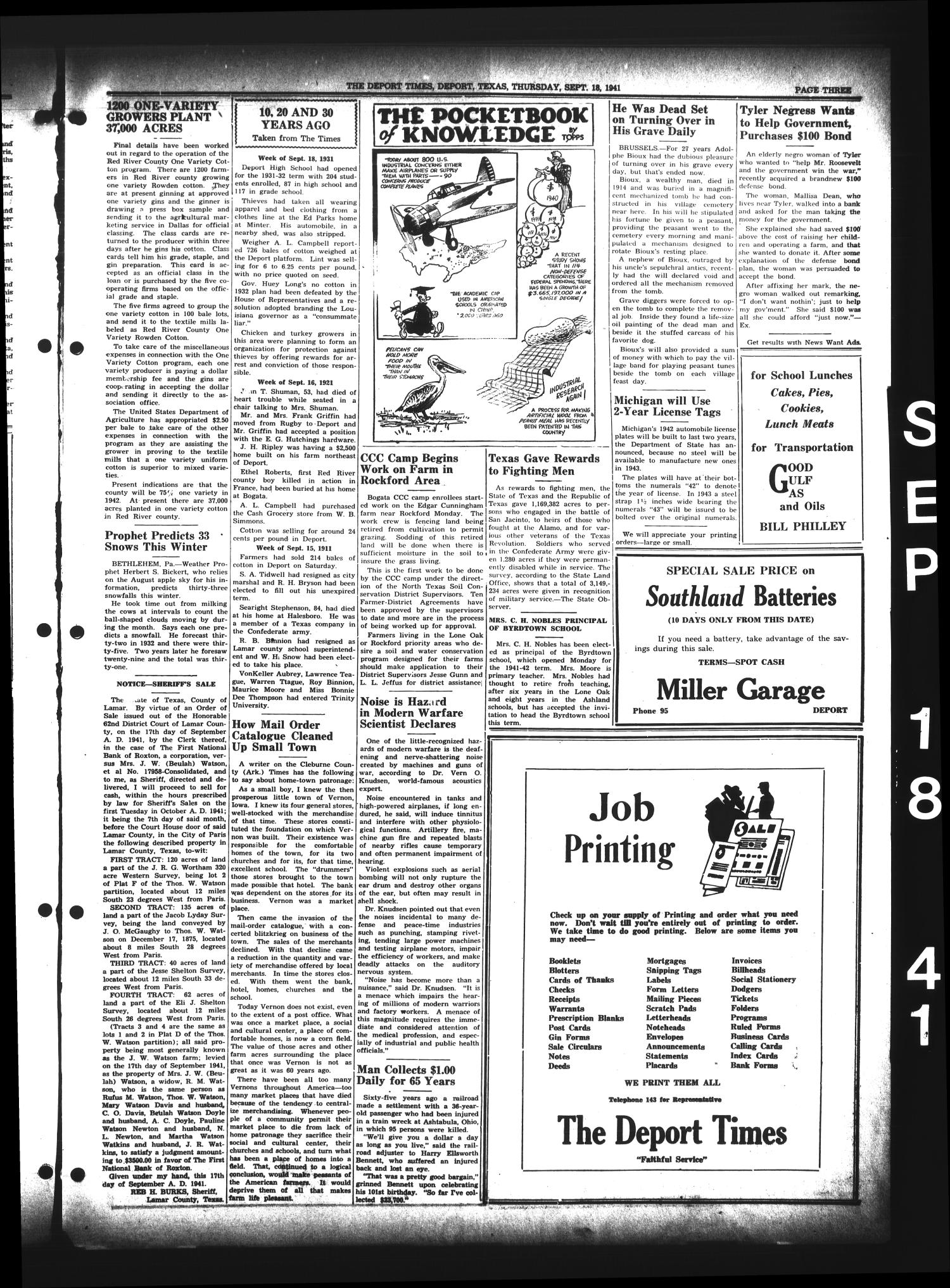 The Deport Times (Deport, Tex.), Vol. 33, No. 33, Ed. 1 Thursday, September 18, 1941
                                                
                                                    [Sequence #]: 3 of 8
                                                