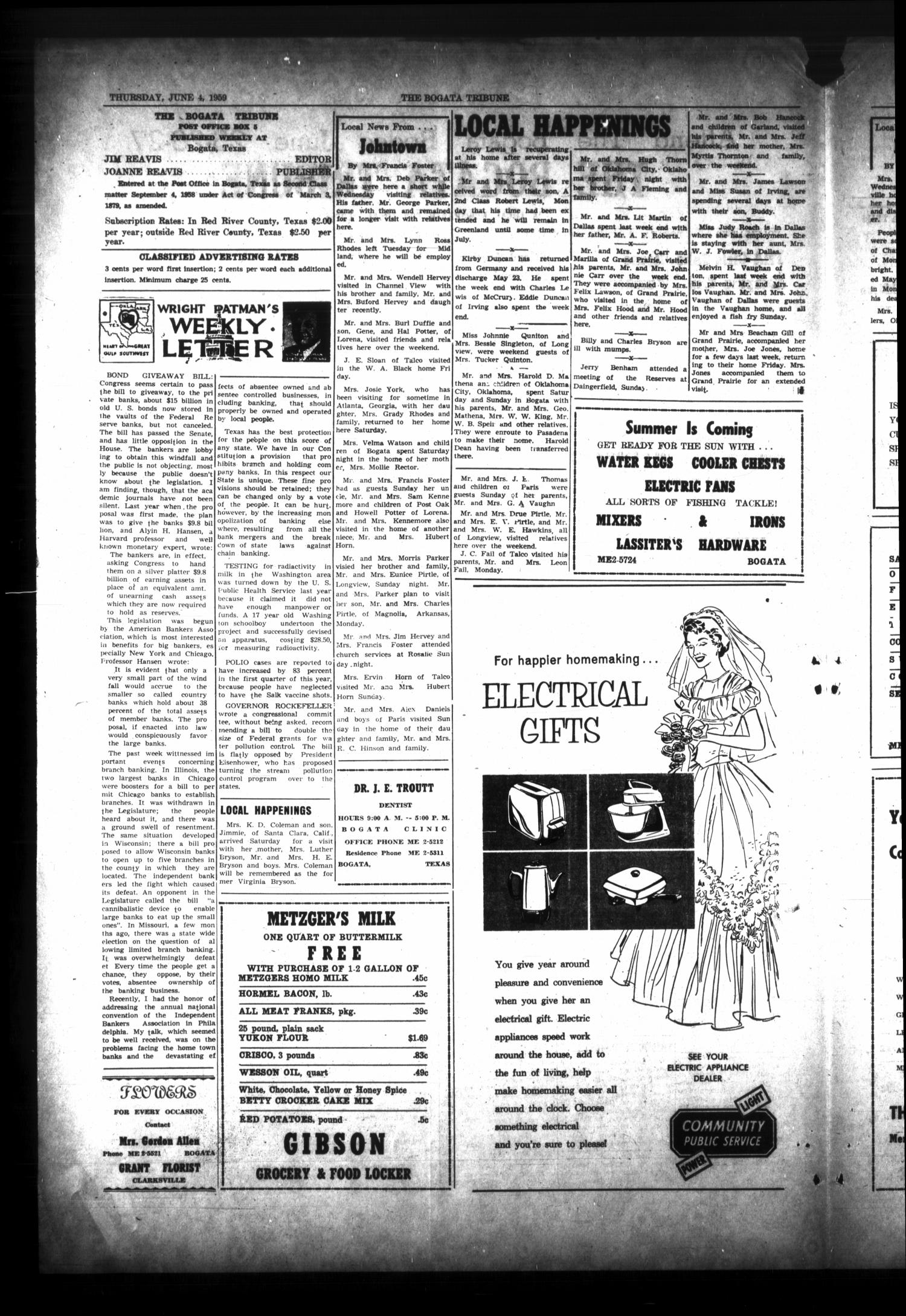 The Bogata Tribune (Bogata, Tex.), Vol. 2, No. 3, Ed. 1 Thursday, June 4, 1959
                                                
                                                    [Sequence #]: 2 of 4
                                                