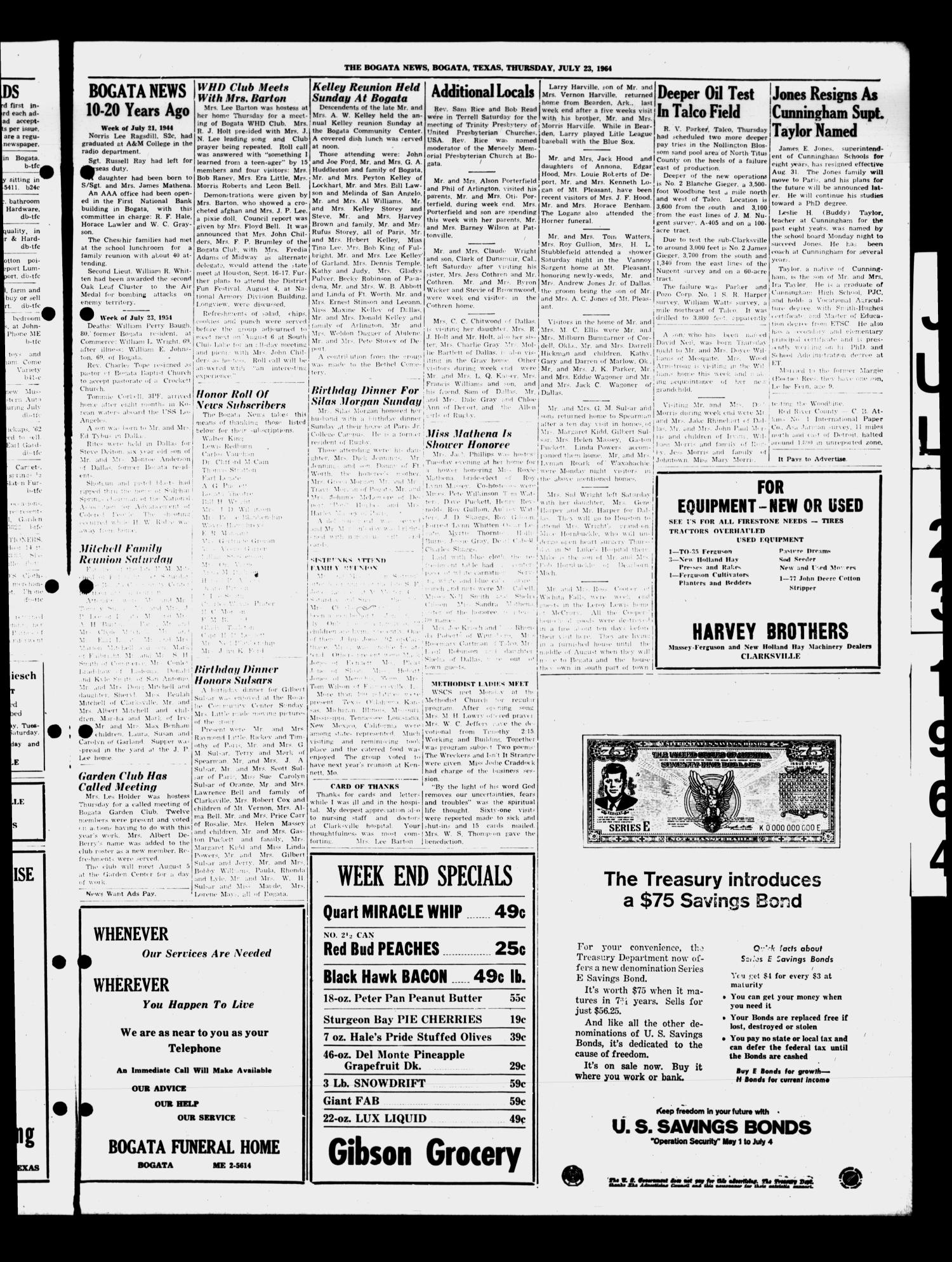 The Bogata News (Bogata, Tex.), Vol. 54, No. 41, Ed. 1 Thursday, July 23, 1964
                                                
                                                    [Sequence #]: 3 of 4
                                                