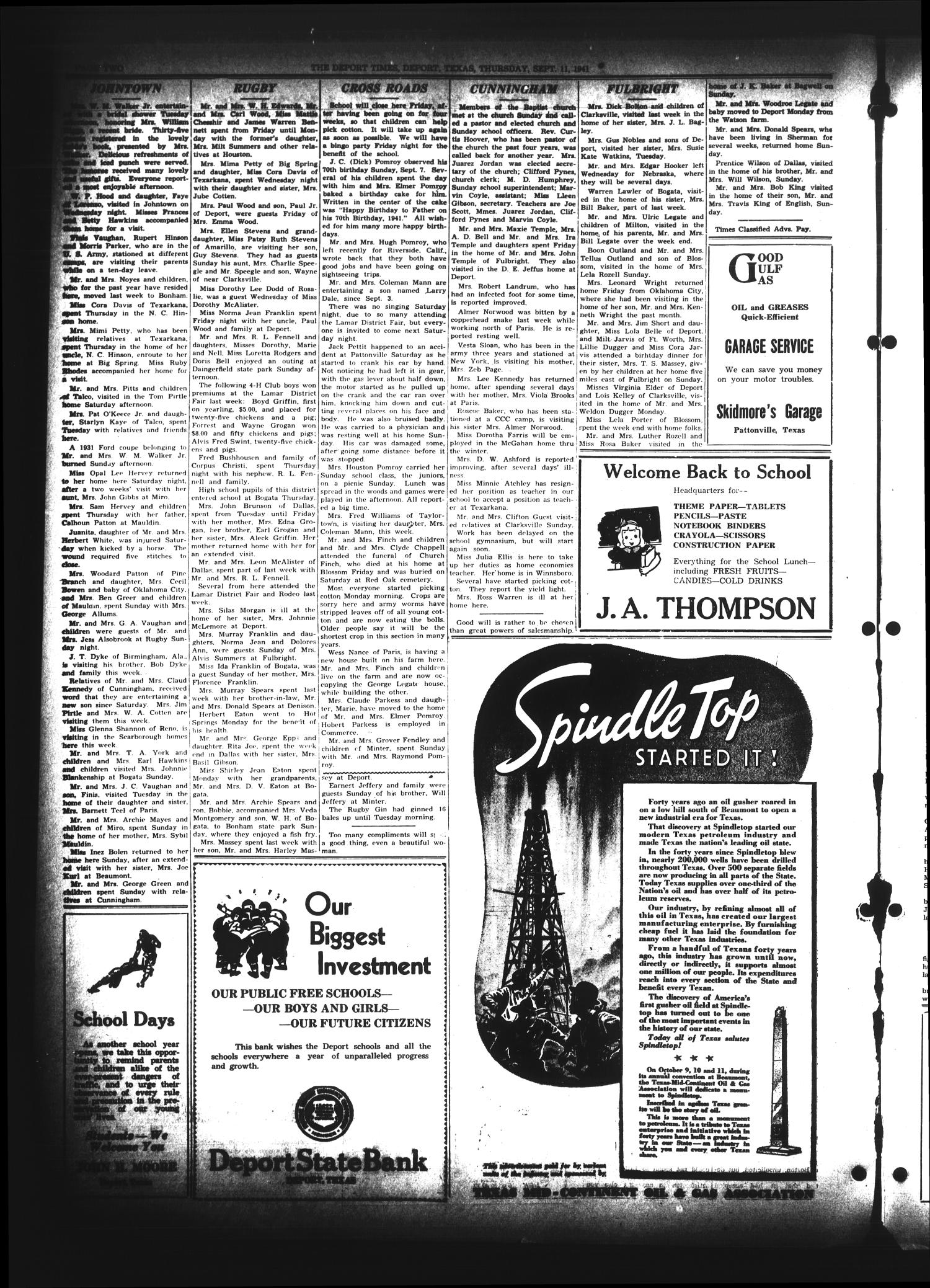 The Deport Times (Deport, Tex.), Vol. 33, No. 32, Ed. 1 Thursday, September 11, 1941
                                                
                                                    [Sequence #]: 2 of 8
                                                