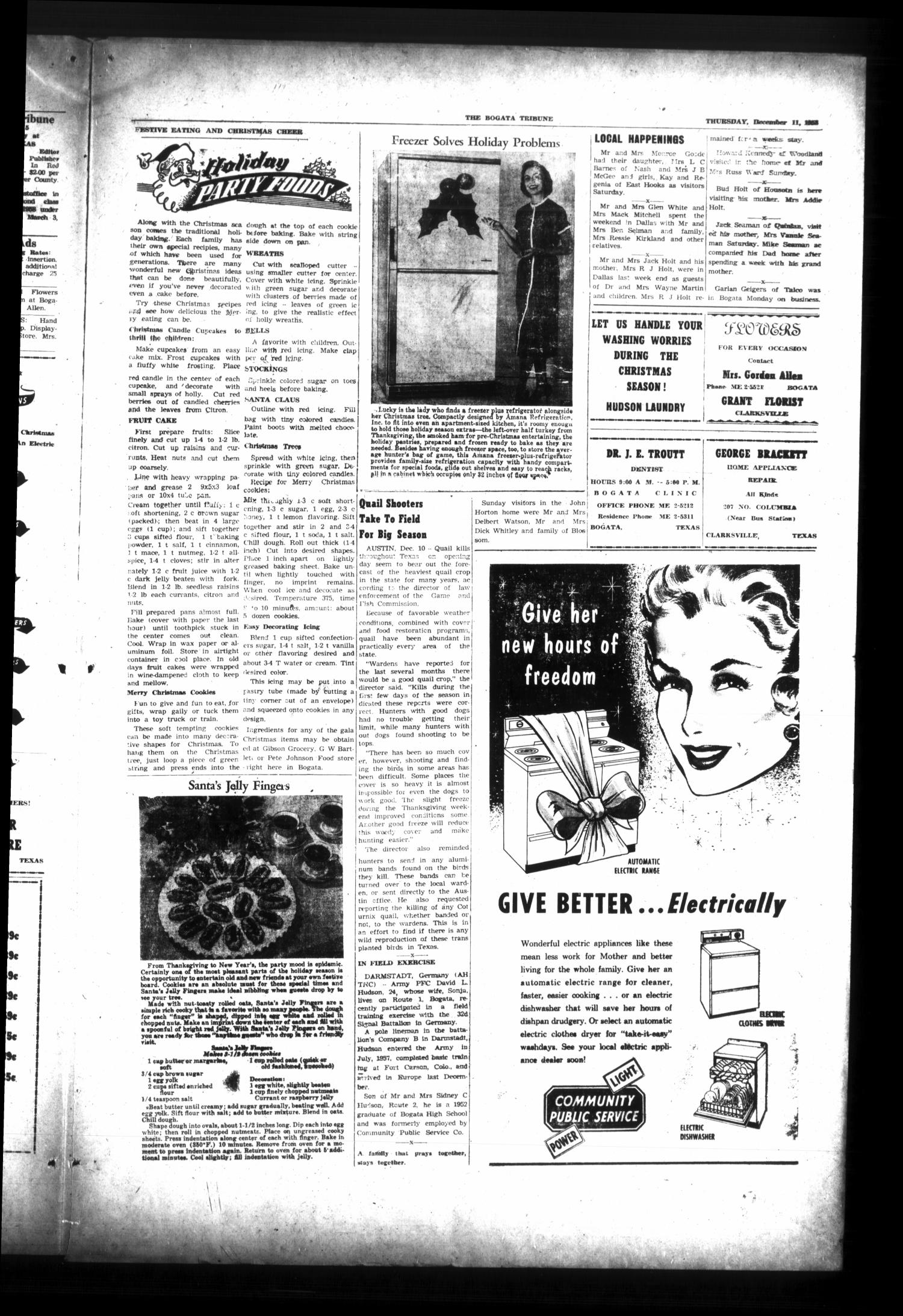 The Bogata Tribune (Bogata, Tex.), Vol. 1, No. 30, Ed. 1 Thursday, December 11, 1958
                                                
                                                    [Sequence #]: 3 of 6
                                                