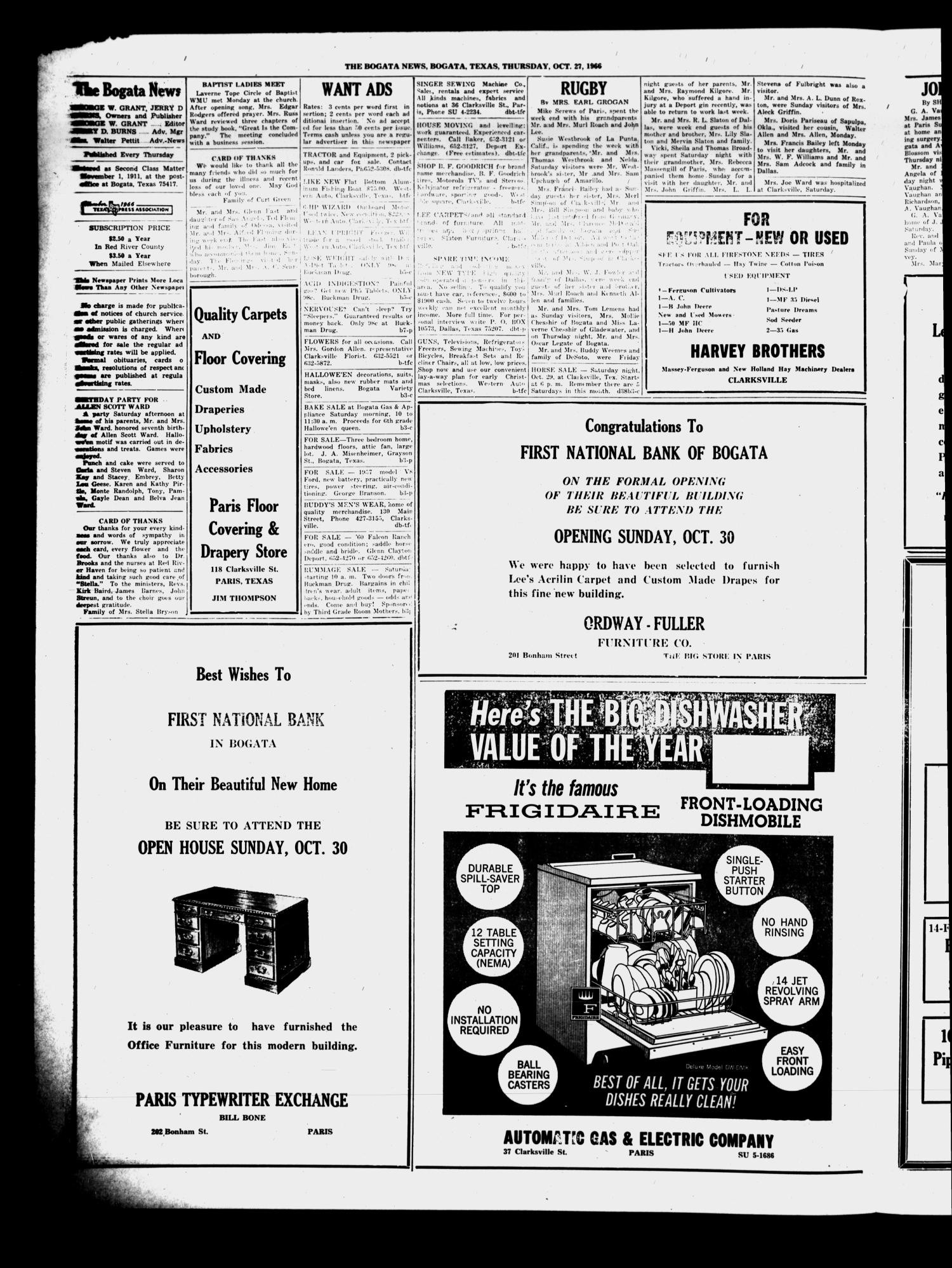 The Bogata News (Bogata, Tex.), Vol. 57, No. 3, Ed. 1 Thursday, October 27, 1966
                                                
                                                    [Sequence #]: 2 of 4
                                                