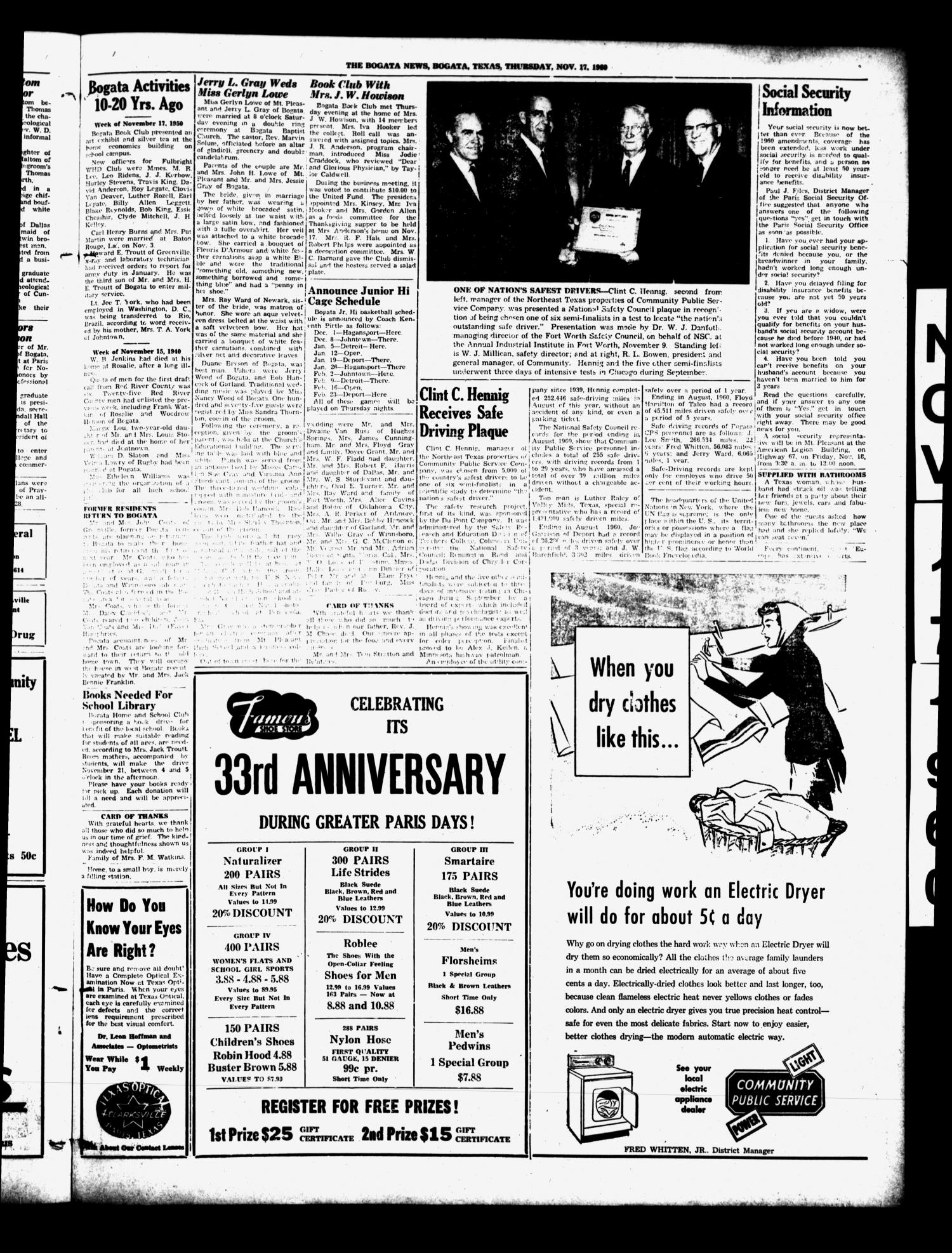 The Bogata News (Bogata, Tex.), Vol. 51, No. 6, Ed. 1 Thursday, November 17, 1960
                                                
                                                    [Sequence #]: 3 of 4
                                                