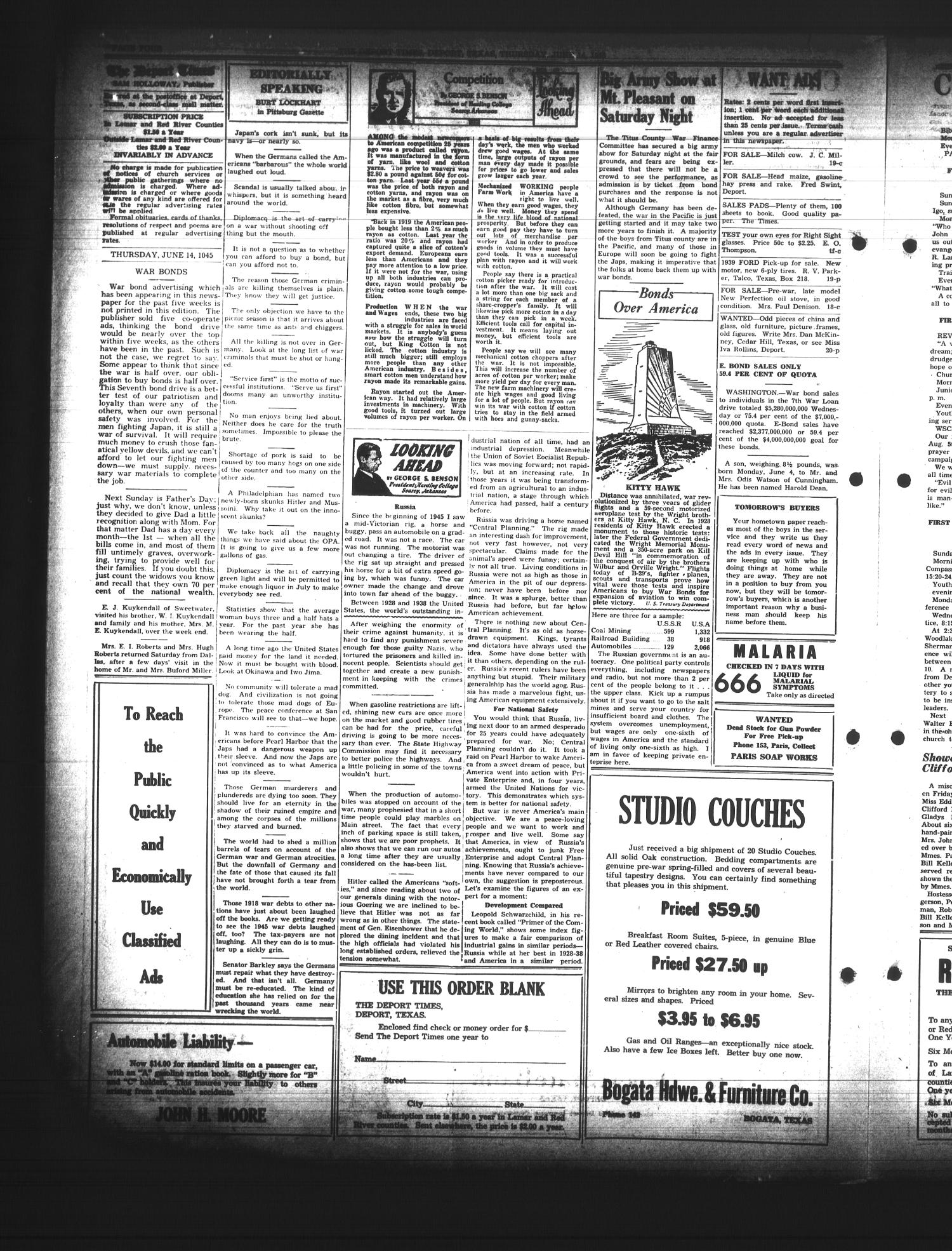 The Deport Times (Deport, Tex.), Vol. 37, No. 19, Ed. 1 Thursday, June 14, 1945
                                                
                                                    [Sequence #]: 4 of 8
                                                