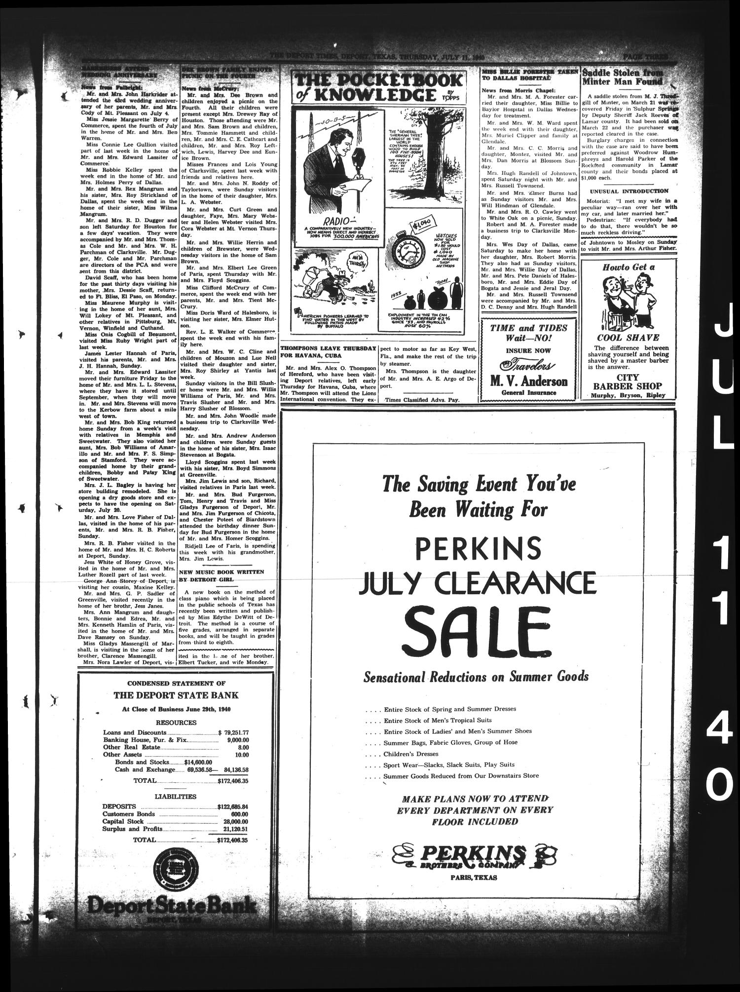 The Deport Times (Deport, Tex.), Vol. 32, No. 23, Ed. 1 Thursday, July 11, 1940
                                                
                                                    [Sequence #]: 3 of 8
                                                