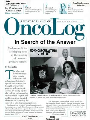 Primary view of object titled 'OncoLog, Volume 53, Number 3, March 2008'.