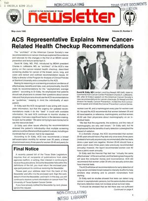 The University of Texas System Cancer Center Newsletter, Volume 25, Number 3, May-June 1980