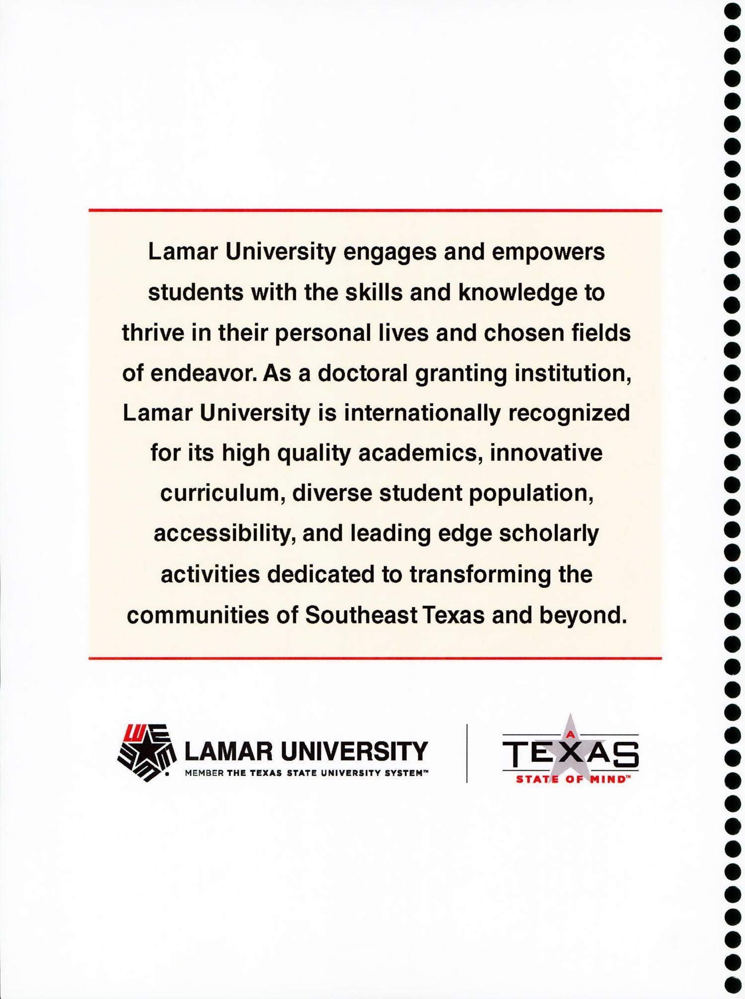 Lamar University Annual Financial Report: 2016
                                                
                                                    Inside Front Cover
                                                