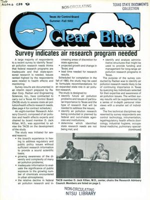 Primary view of object titled 'Clear Blue, Volume 9, Number 3, Summer-Fall 1982'.