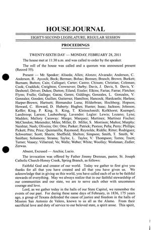 Primary view of object titled 'Journal of the House of Representatives of Texas: 82nd Legislature, Regular Session, Monday, February 28, 2011'.