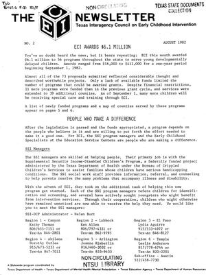 Primary view of object titled 'The ECI Newsletter, Volume 1, Number 2, August 1982'.