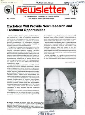 Primary view of object titled 'The University of Texas System Cancer Center Newsletter, Volume 26, Number 3, May-June 1981'.