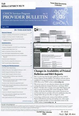 Primary view of object titled 'Children with Special Health Care Needs: Newsletter for Families, August 2010'.