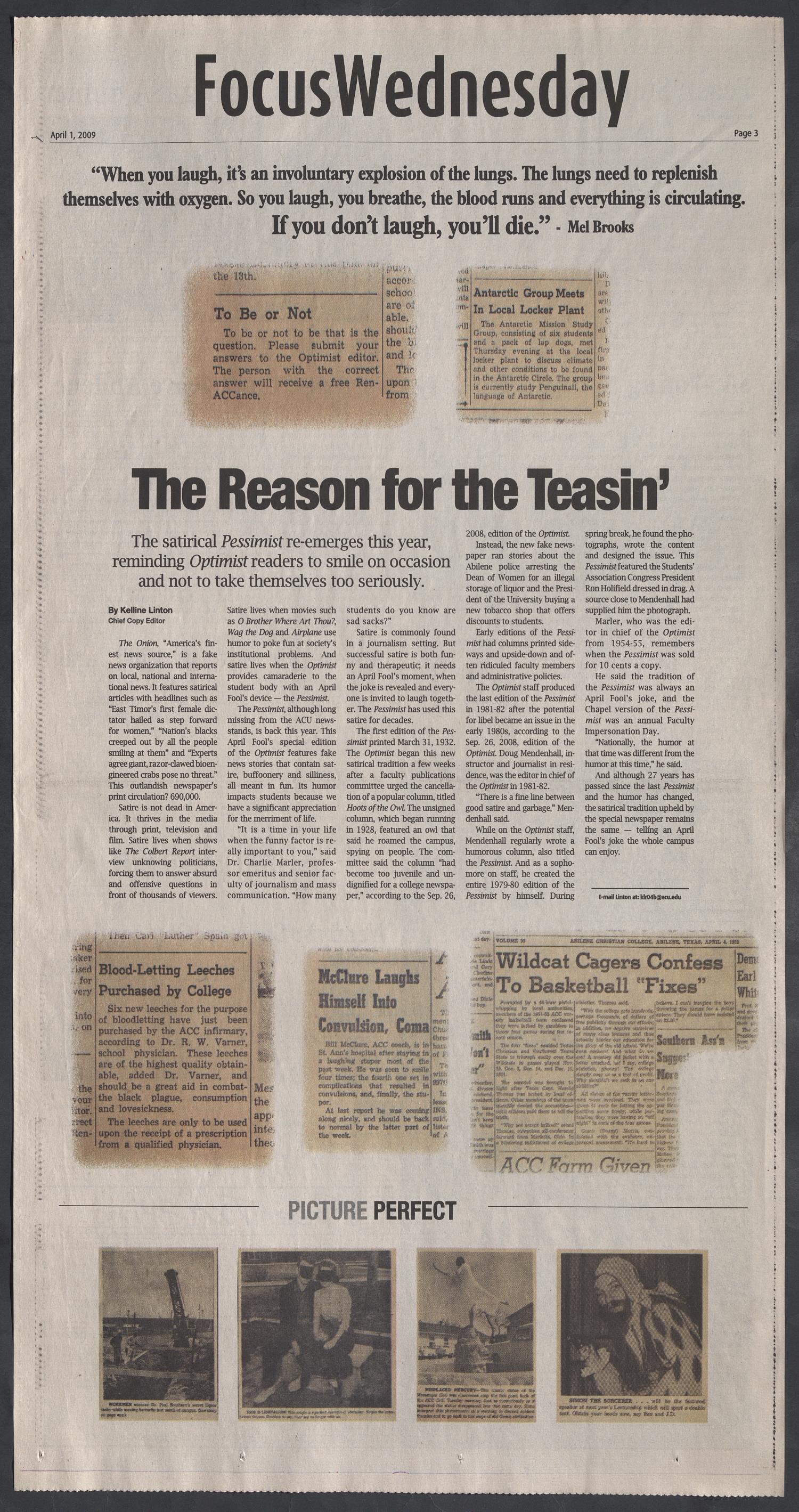The Optimist (Abilene, Tex.), Vol. 97, No. 46, Ed. 1 Wednesday, April 1, 2009
                                                
                                                    [Sequence #]: 3 of 14
                                                