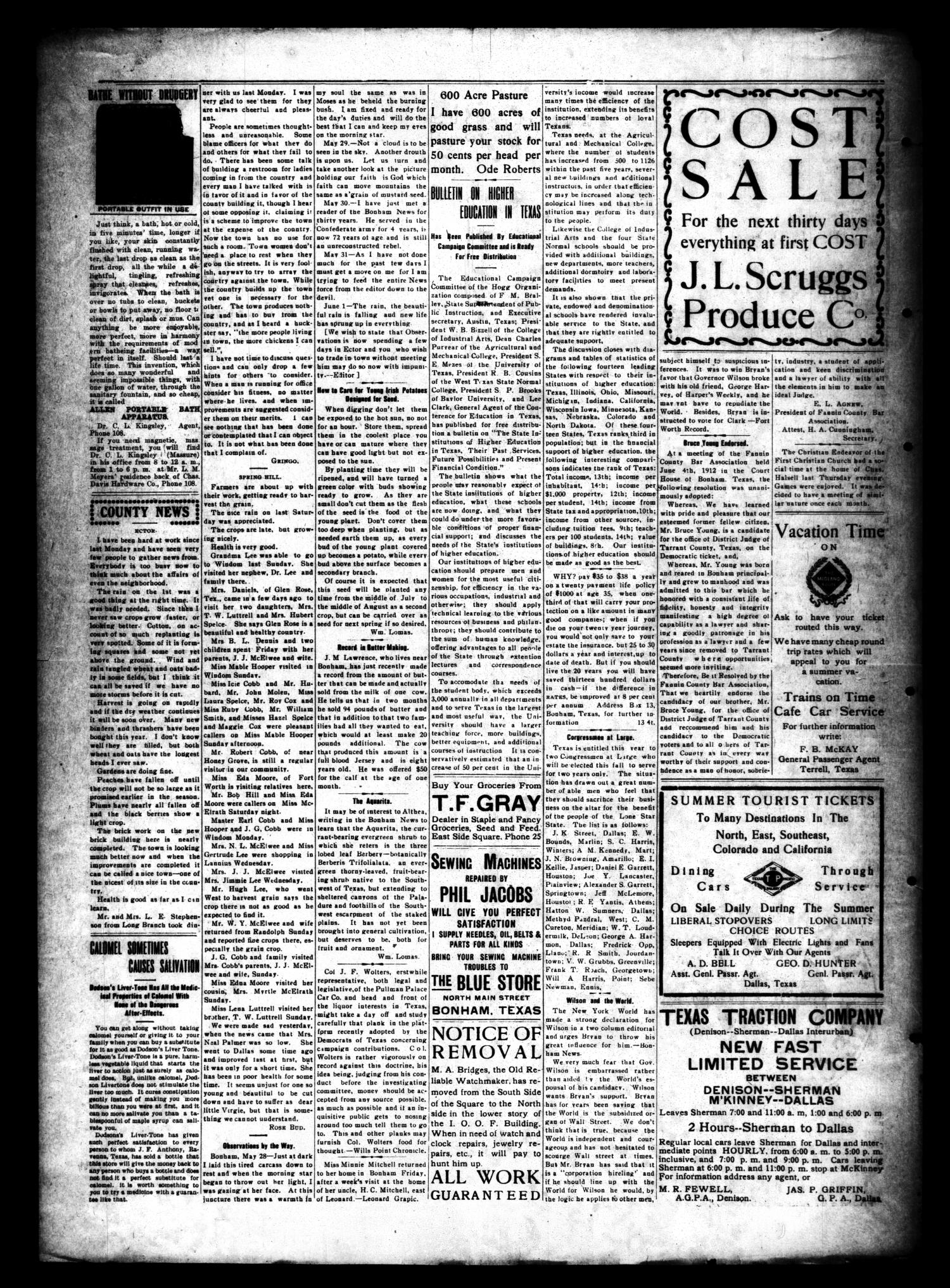 The Bonham News. (Bonham, Tex.), Vol. 47, No. 14, Ed. 1 Tuesday, June 11, 1912
                                                
                                                    [Sequence #]: 4 of 4
                                                