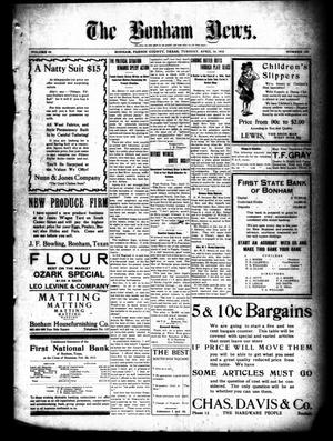 Primary view of object titled 'The Bonham News. (Bonham, Tex.), Vol. 46, No. 102, Ed. 1 Tuesday, April 16, 1912'.