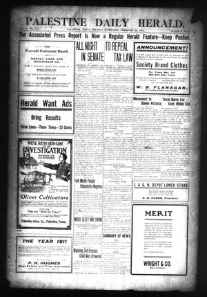 Primary view of object titled 'Palestine Daily Herald. (Palestine, Tex), Vol. 4, No. 172, Ed. 1 Tuesday, February 28, 1911'.