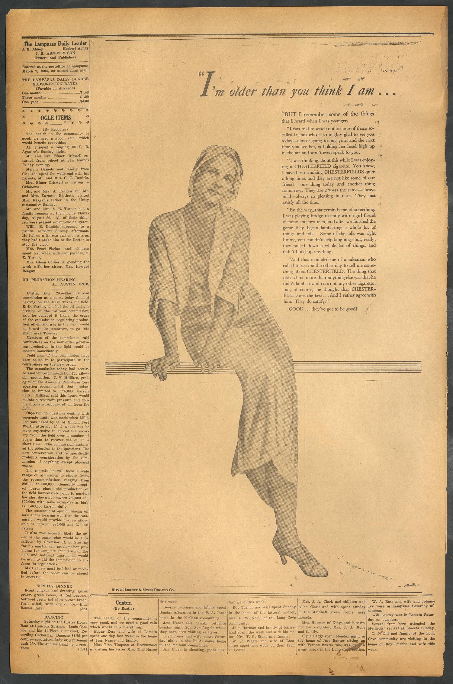 The Lampasas Daily Leader (Lampasas, Tex.), Vol. 28, No. 151, Ed. 1 Saturday, August 29, 1931
                                                
                                                    [Sequence #]: 4 of 4
                                                