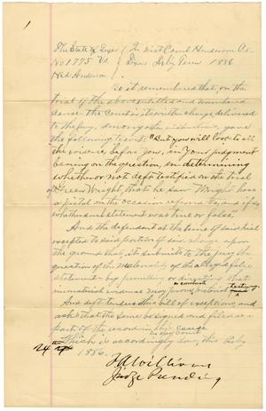 Document pertaining to the case of The State of Texas vs. Ned Anderson, cause no. 1775, 1886