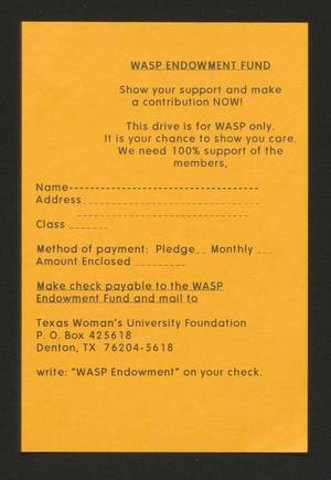 Primary view of object titled '[WASP Endowment Fund Donation Card]'.