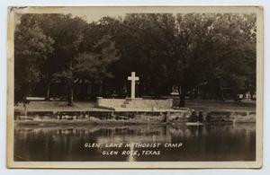 [Postcard Picturing a Cross in Front of a Lake]