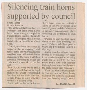 Primary view of object titled '[Clipping: Silencing train horns supported by council]'.