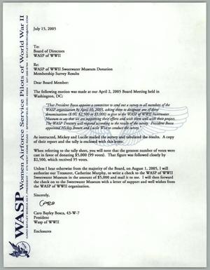 Primary view of object titled '[Letter from Caro Bosca to the WASP Board of Directors, July 15, 2005]'.