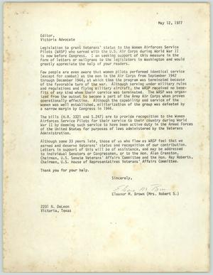 Primary view of object titled '[Letter from Eleanor McLernon to Editor of Victoria Advocate, May 12, 1977]'.