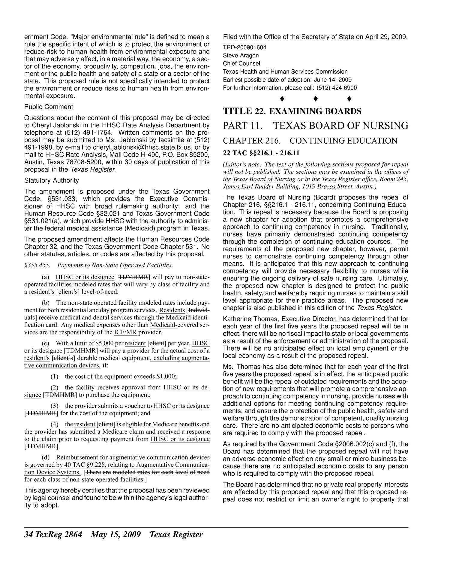 Texas Register, Volume 34, Number 20, Pages 2847-3034, May 15, 2009
                                                
                                                    2864
                                                