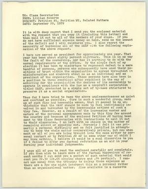 [Letter from Lillian Roberts to Class Secretaries, September 20, 1979]