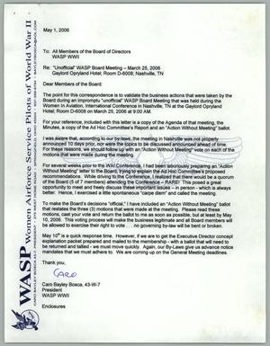 Primary view of object titled '[Letter from Caro Bosca to the WASP Board of Directors, May 1, 2006]'.