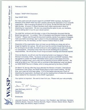 Primary view of object titled '[Letter from Jean McCreery to the WASP Membership, February 8, 2008]'.