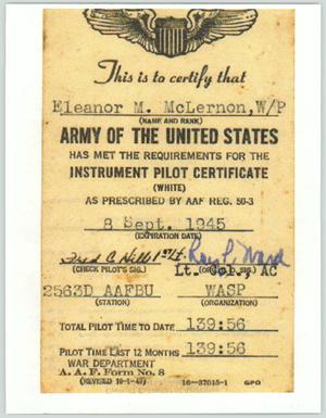 Primary view of object titled '[Eleanor Brown Pilot Certificate Copy]'.